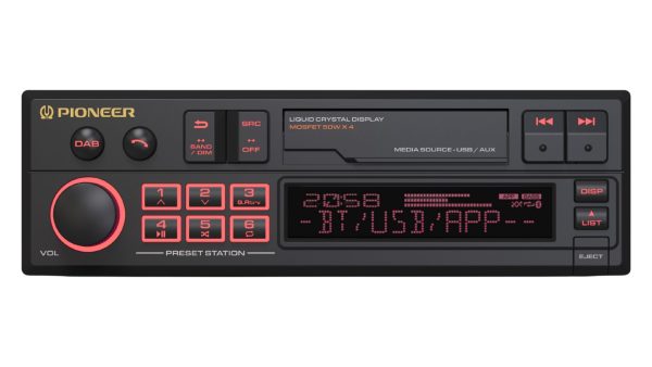 Pioneer SXT-C10PS 1-DIN receiver, DAB/DAB+ Digital Radio, Bluetooth®, multi colour illumination, USB, compatible with Pioneer Smart Sync App
