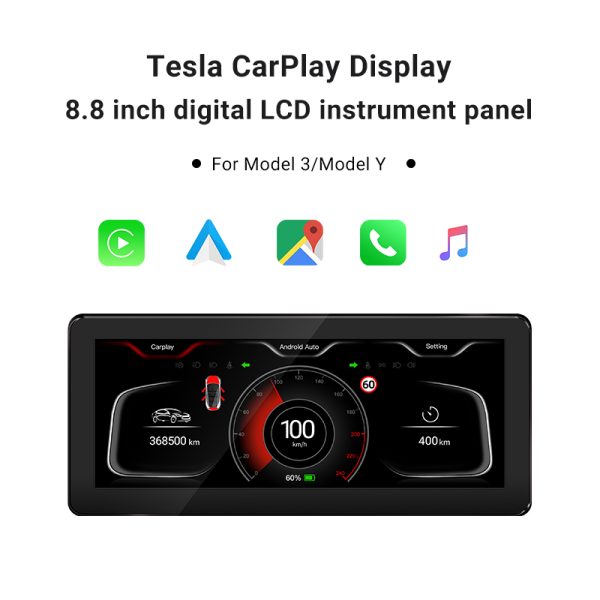 8.8" Digital LCD Display with Apple CarPlay & Android Auto Multimedia Dashboard for Tesla Model 3 & Y