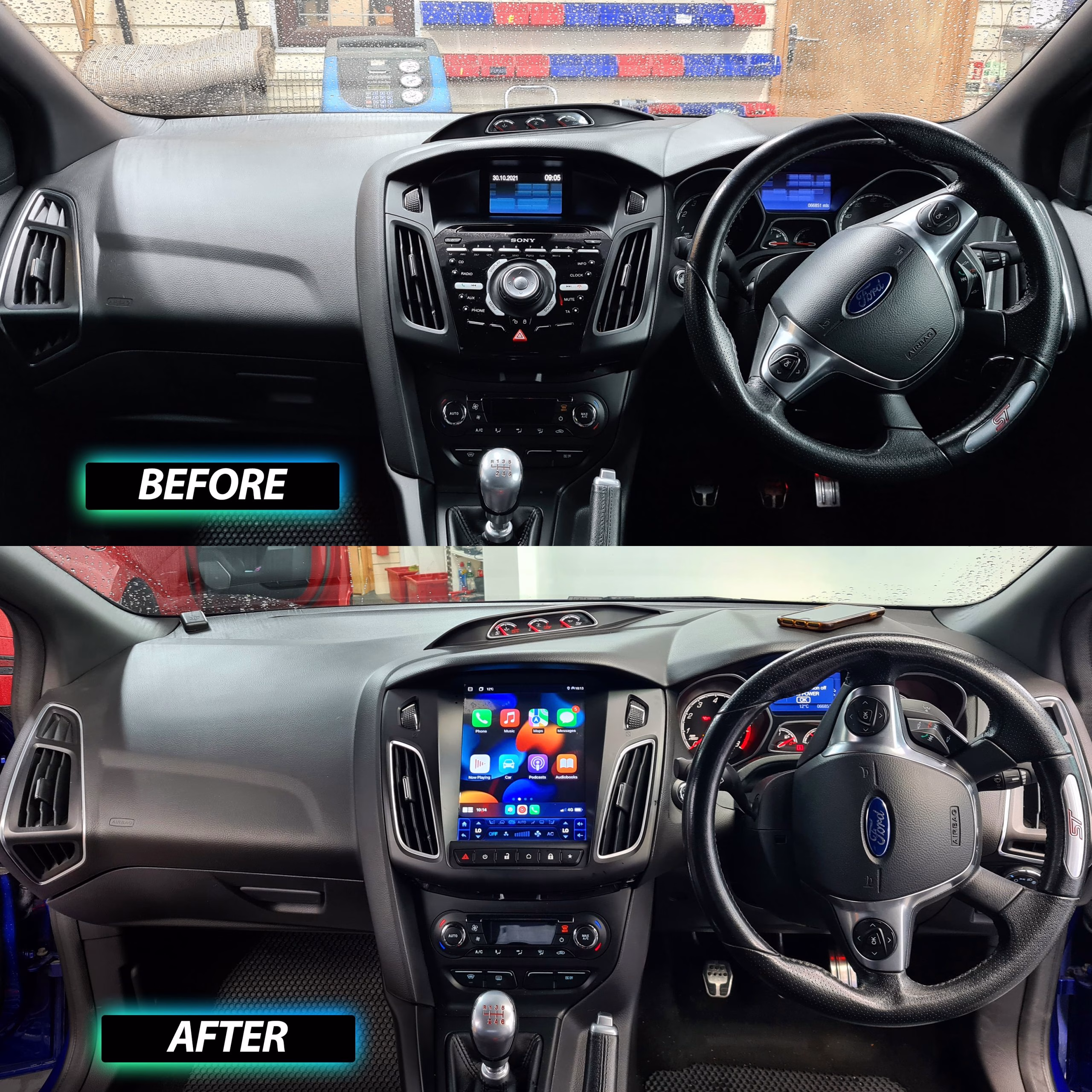 10.4″ Android Carplay Car GPS Navigation Stereo Multimedia Vertical Player Tesla Style Custom Fit for Ford Focus 2012-2017...