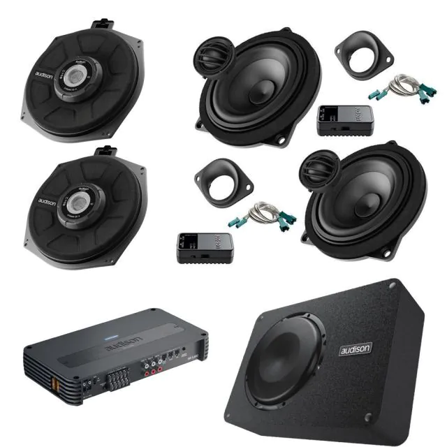 Audison BMW Audio Upgrade 4″ Component Speakers + Underseat Subs + 5 Channel Amp Bass - incarmusic.co.uk