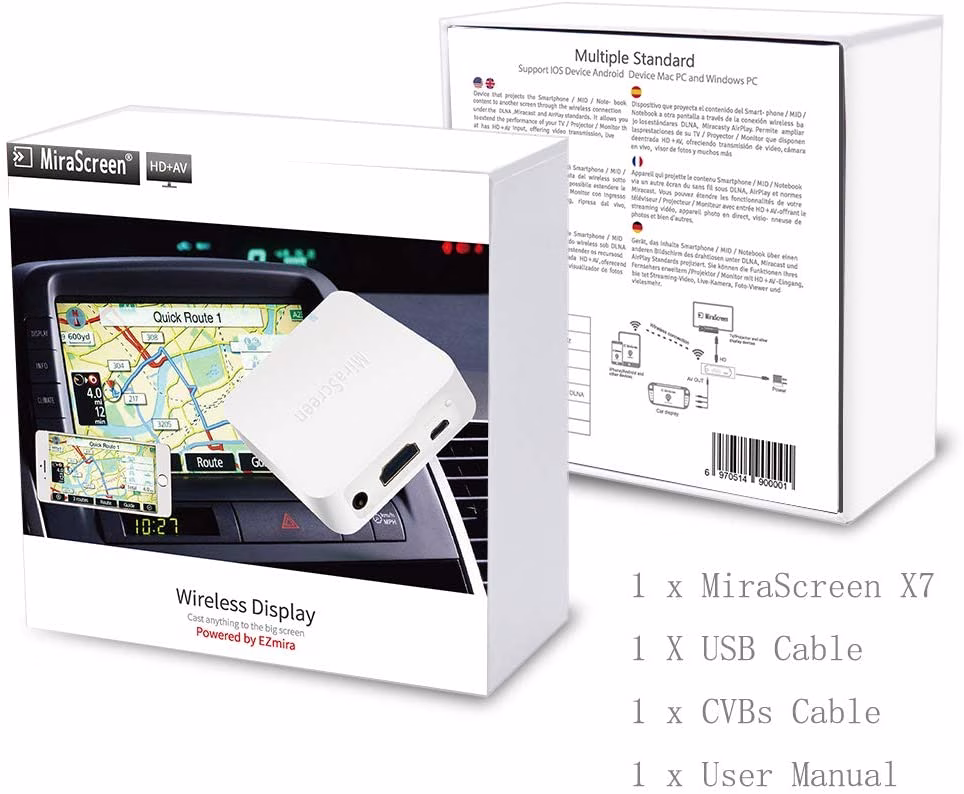 Car Wireless Display Box Mirror Phone to Car Screen, Support Miracast from iOS Android Phone Screen Mirroring for Car, GPS...