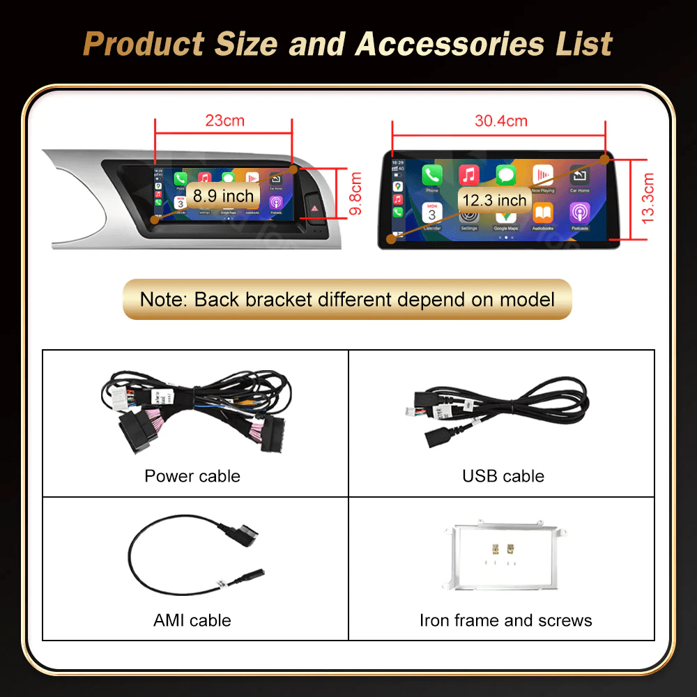 Visual 8.9″ / 12.3″ Car Multimedia Linux Screen with Apple CarPlay & Android Auto For AUDI Q5 2009-2017 with MIB, Low-end,...