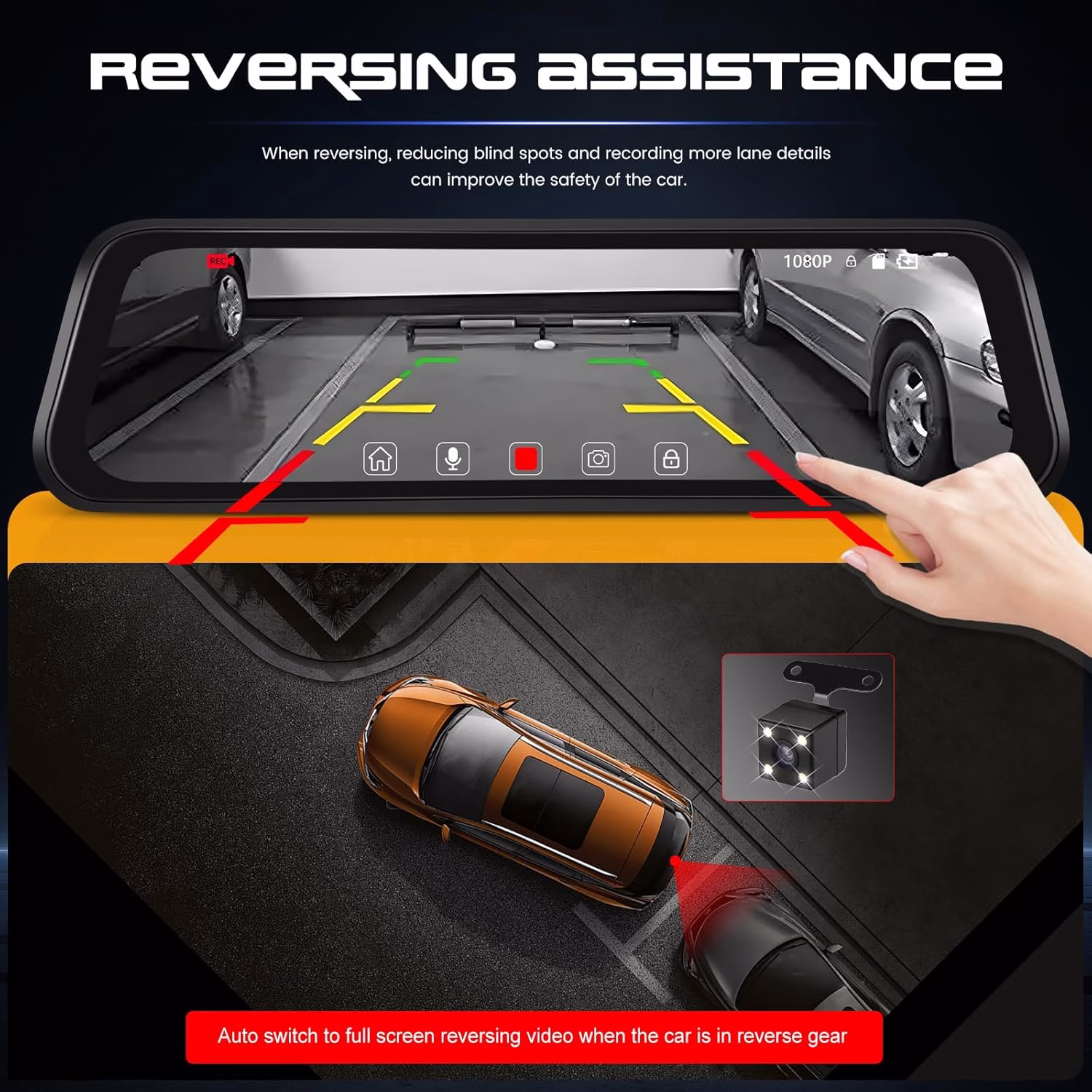 9.66″ Touch Screen Car Dvr Camera Rear View Mirror 2K Front Dash Cam FHD 1080P Rear Video Recorder Camera Packages & Kits...