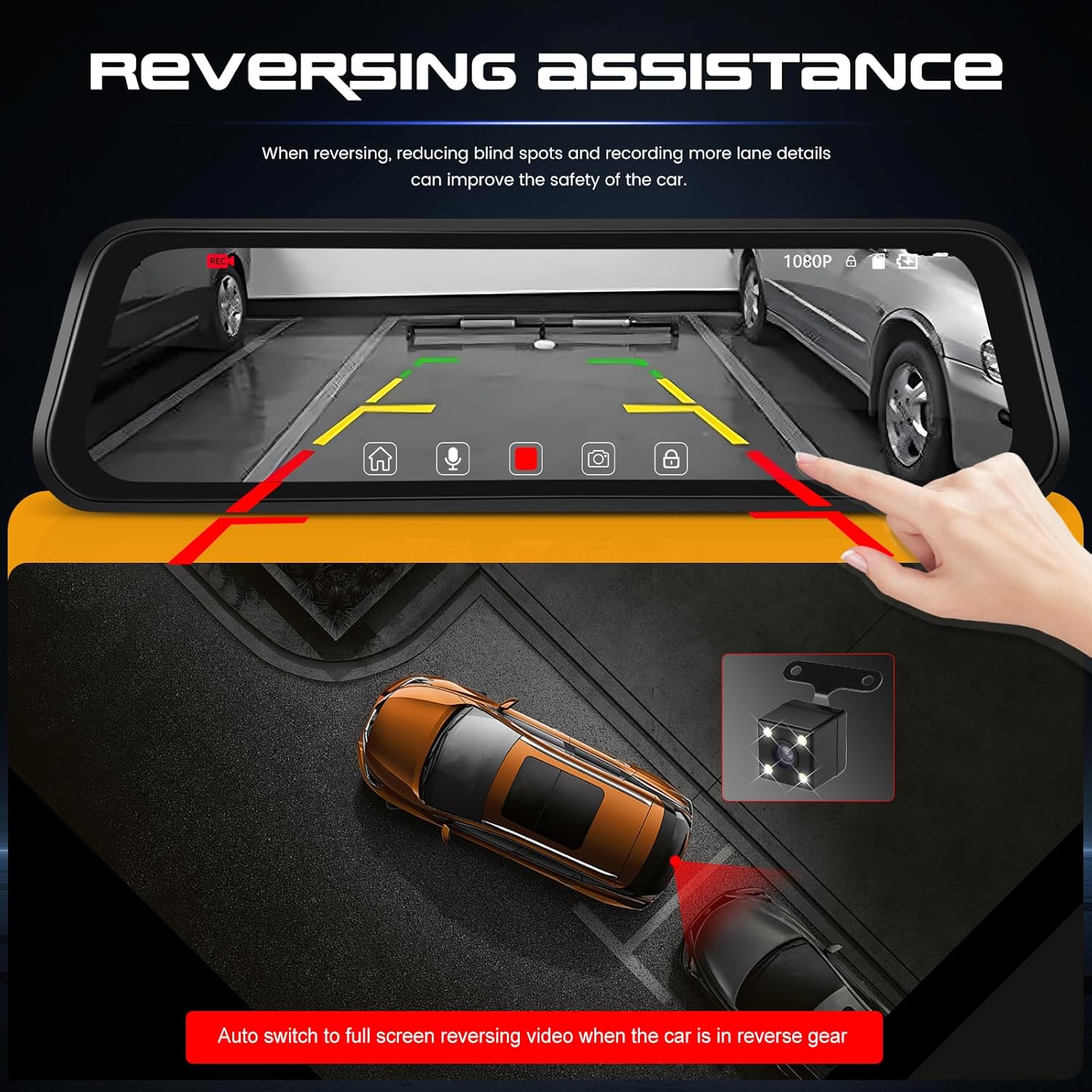 9.66″ Touch Screen Car Dvr Camera Rear View Mirror 2K Front Dash Cam FHD 1080P Rear Video Recorder - incarmusic.co.uk