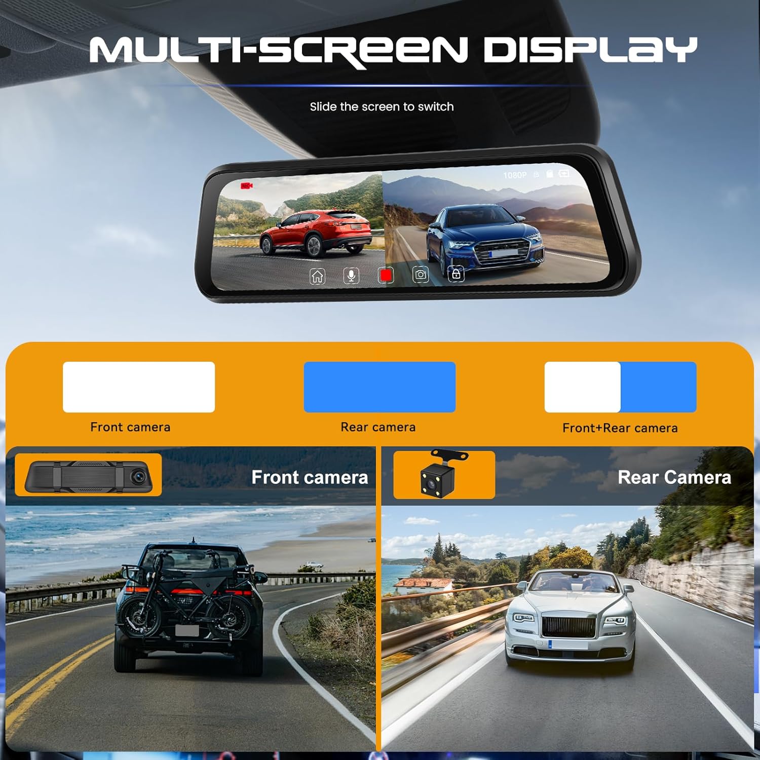 9.66″ Touch Screen Car Dvr Camera Rear View Mirror 2K Front Dash Cam FHD 1080P Rear Video Recorder - incarmusic.co.uk