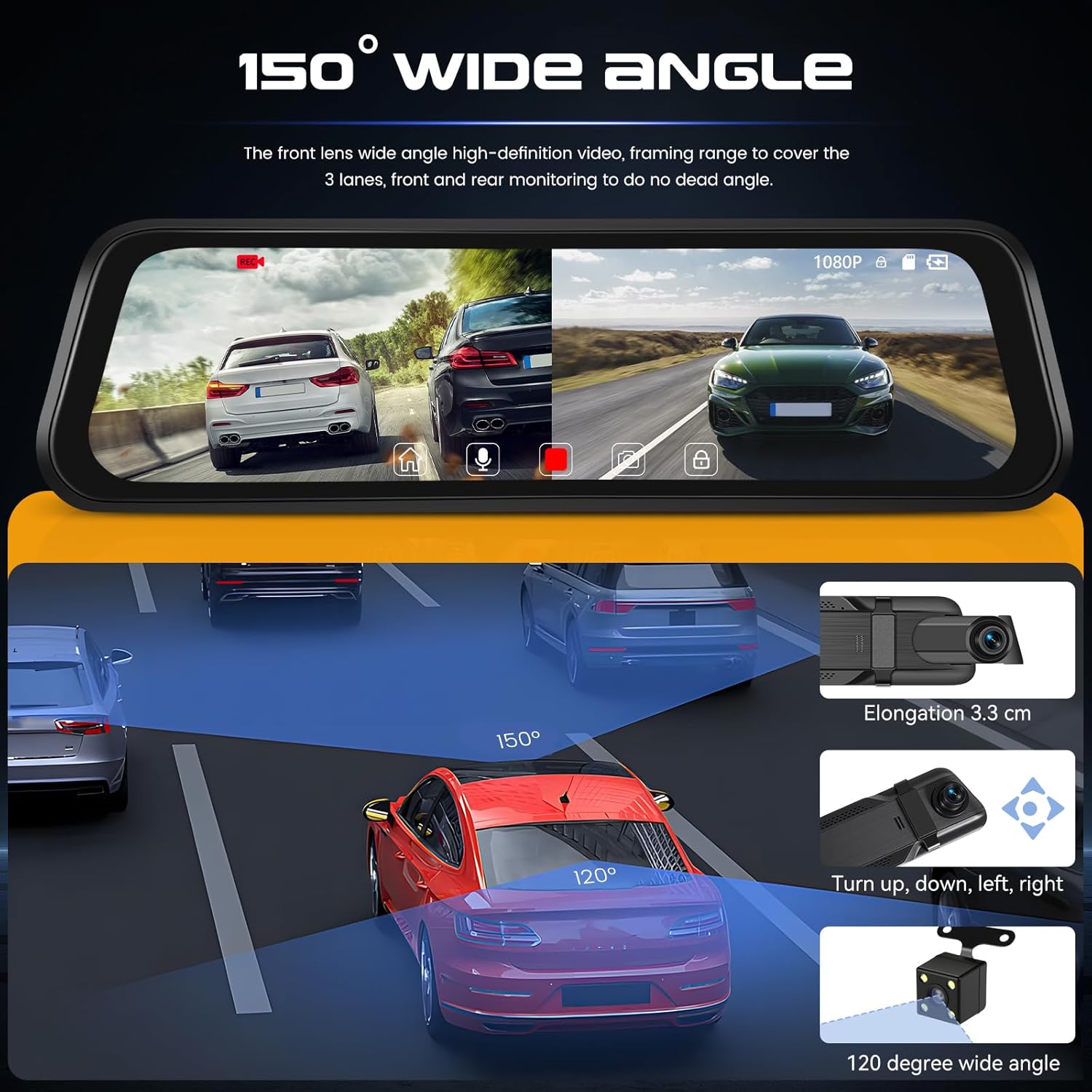 9.66″ Touch Screen Car Dvr Camera Rear View Mirror 2K Front Dash Cam FHD 1080P Rear Video Recorder - incarmusic.co.uk