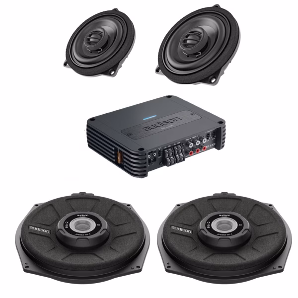 BMW 1,2,3,4,5,6,7,X Series Sound System upgrade for Front Door Speakers, Underseat Subwoofers with a 4 Channel Amplifier -...