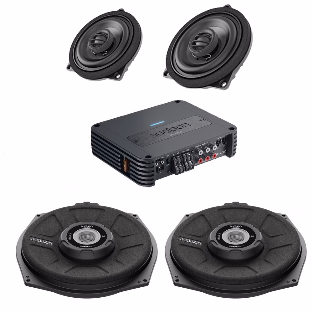 BMW 1,2,3,4,5,6,7,X Series Sound System upgrade for Front Door Speakers, Underseat Subwoofers with a 4 Channel Amplifier -...