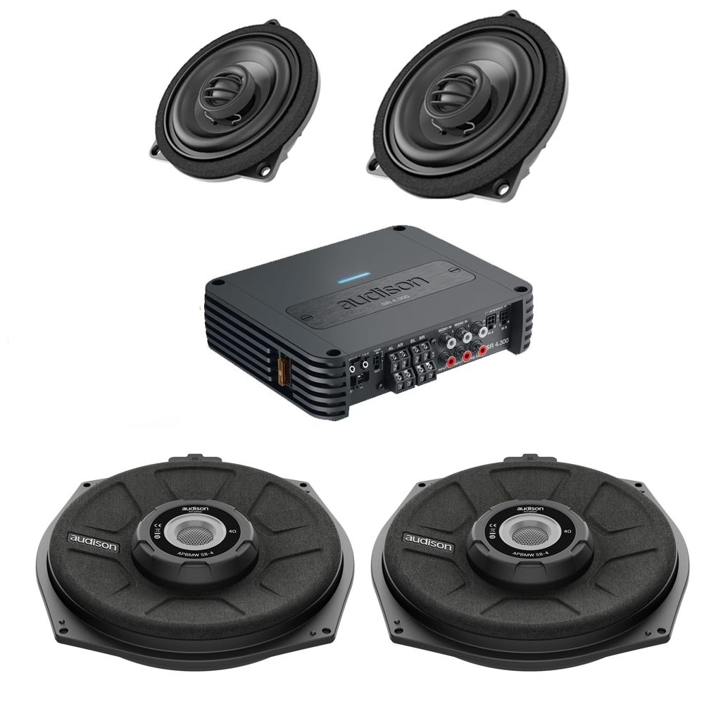 BMW 1,2,3,4,5,6,7,X Series Sound System upgrade for Front Door Speakers, Underseat Subwoofers with a 4 Channel Amplifier -...