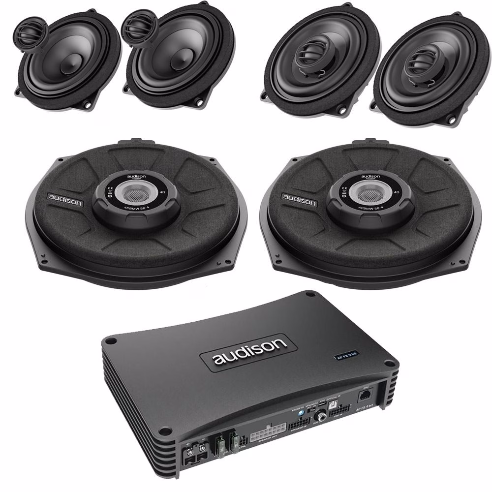 BMW Premium Car Audio Upgrade with Audison Forza Amplifier, Subwoofers, Front and Rear Speakers and wiring kit -...