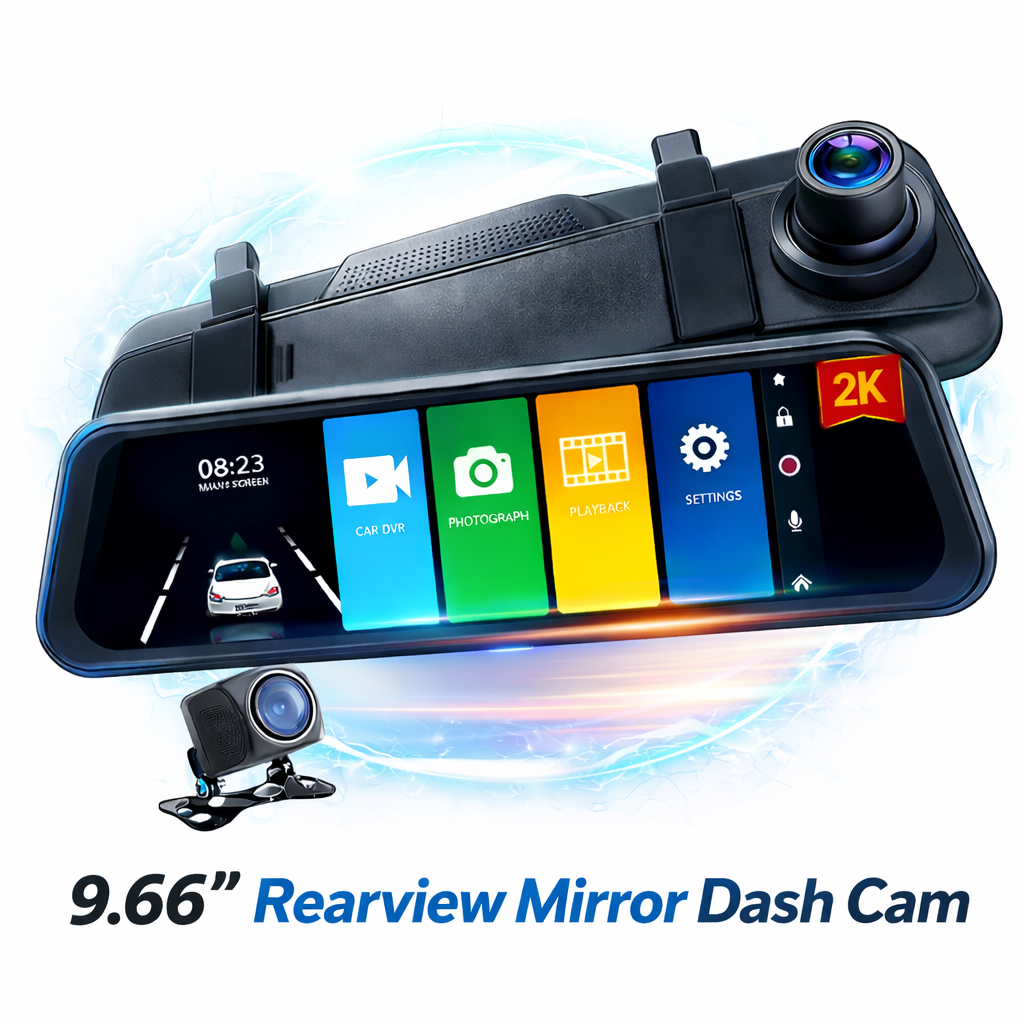 9.66″ Touch Screen Car Dvr Camera Rear View Mirror 2K Front Dash Cam FHD 1080P Rear Video Recorder - incarmusic.co.uk