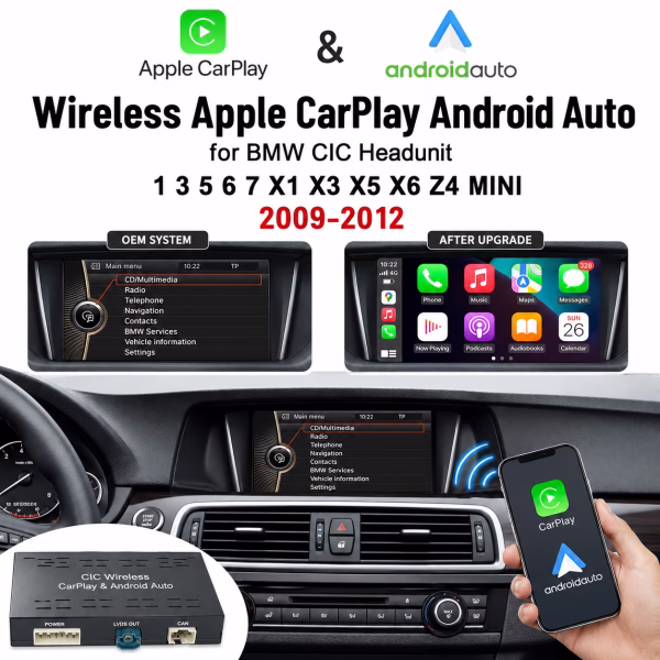 Wireless Apple CarPlay Android Auto for BMW CIC Headunit 1 3 5 6 7 X1 X3 X5 X6 Z4 Mini 2009 - 2012