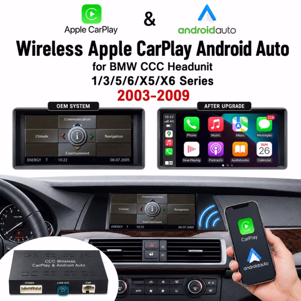 BMW CCC Wireless Apple CarPlay Android Auto Interface for 2003-2009 8.8" Head unit Screen