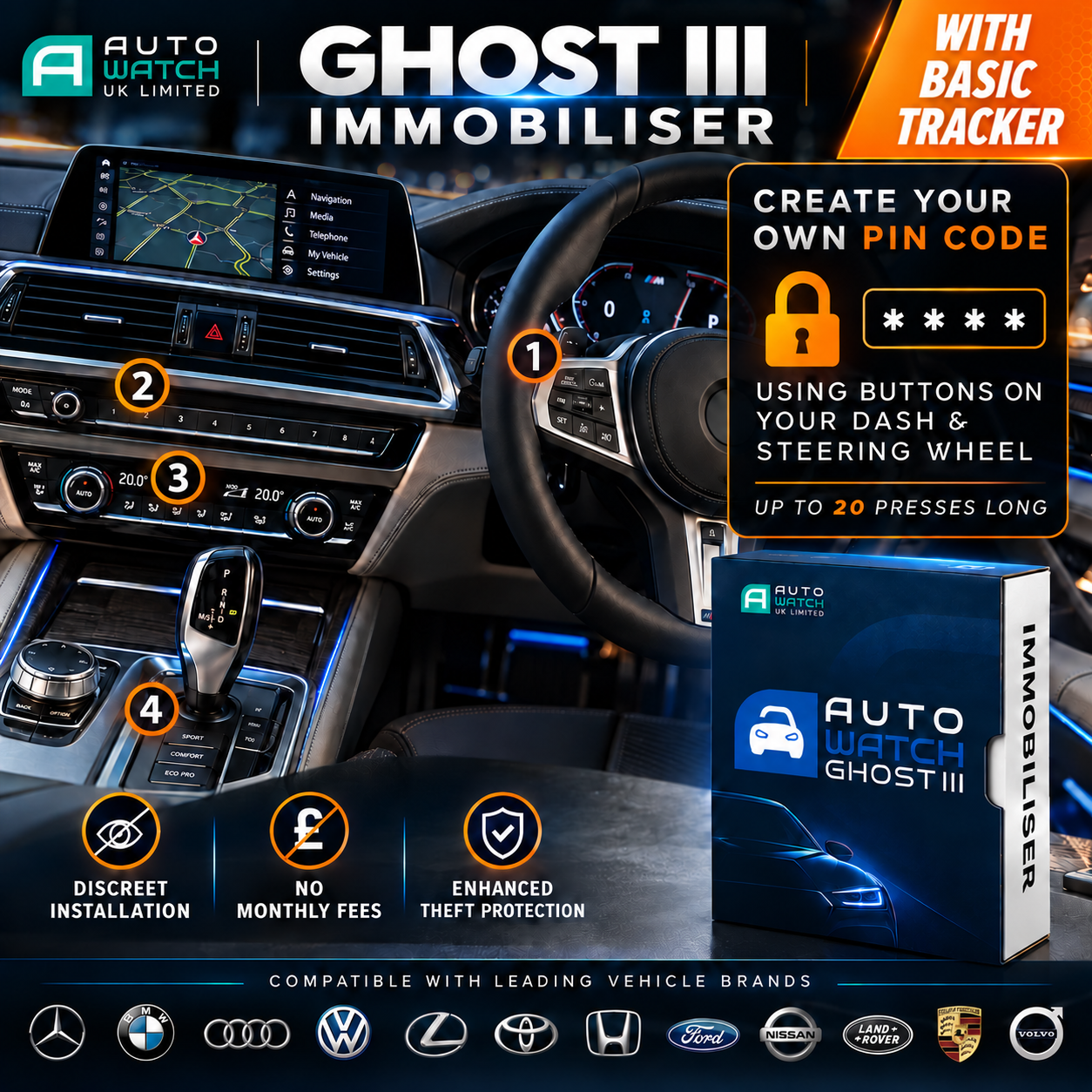 Image Autowatch GHOST 3 Immobiliser Vehicle Security with Tracker Device GPS System PACK, Security / Safety |...