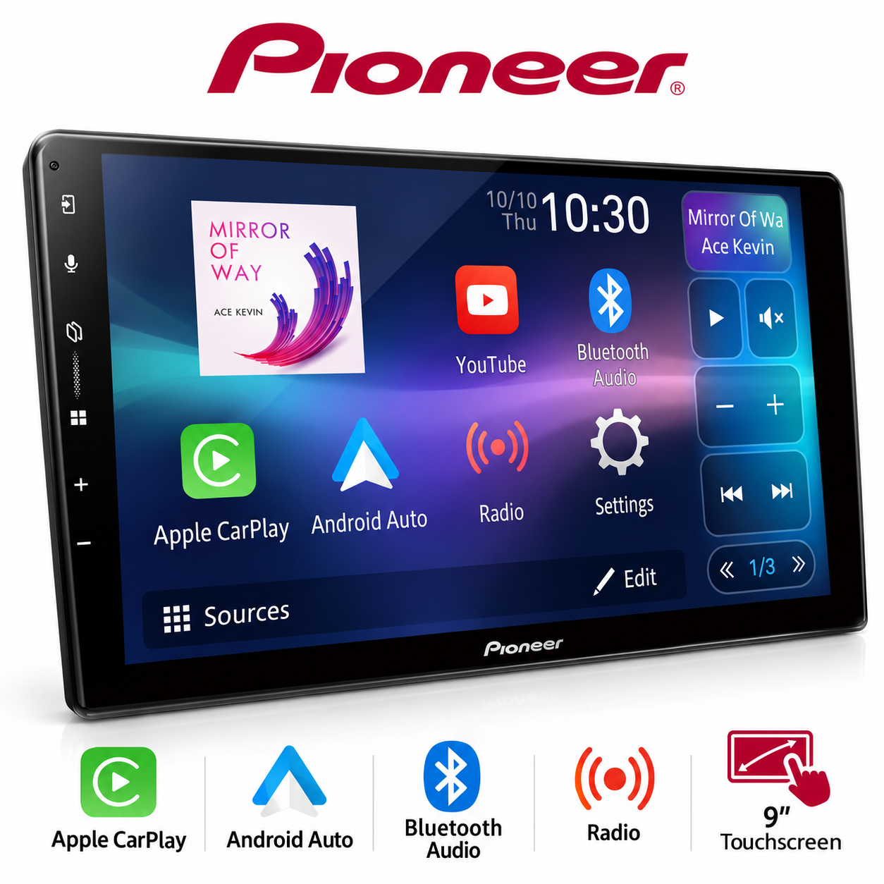 Pioneer SPH-PF97BT 9″ Capacitive touchscreen, Wireless Apple CarPlay, Wireless Android Auto, USB Mirroring, Wifi, AUX Car...