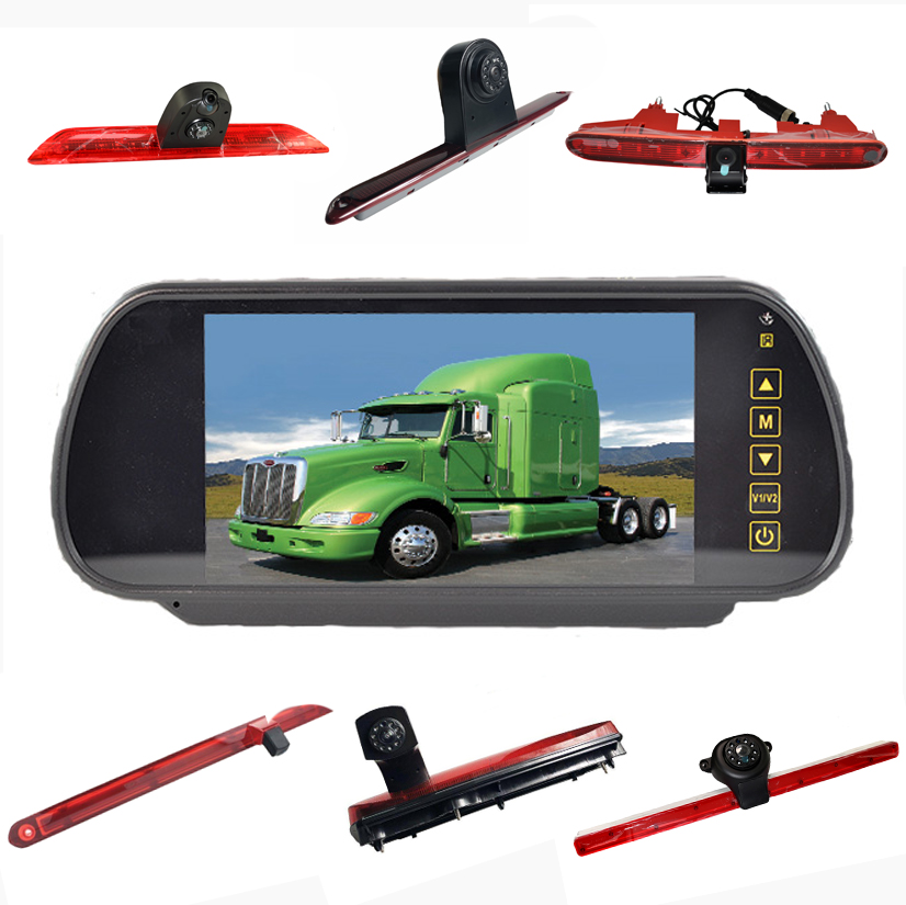 Univsersal 7″ Mirror Monitor & Brake Light Parking Cameras Kit For Most Vans - incarmusic.co.uk