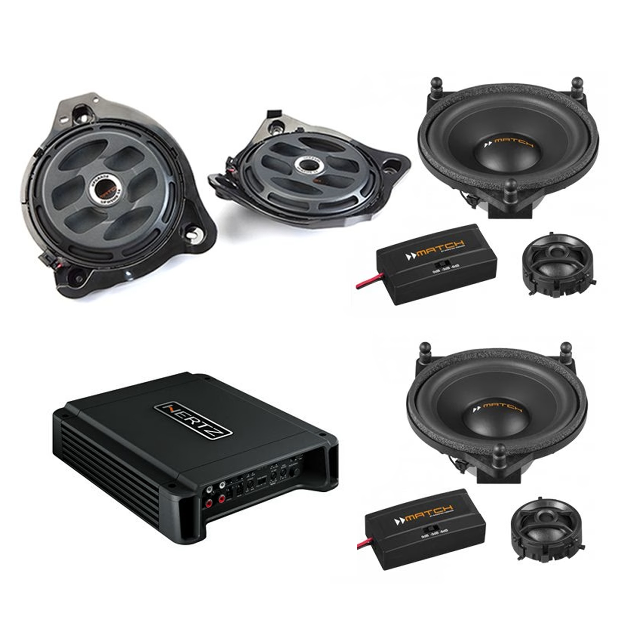 Match Mercedes Audio Upgrade Custom Package with 2-Way Component Speakers, Woofers and Amplifier - incarmusic.co.uk