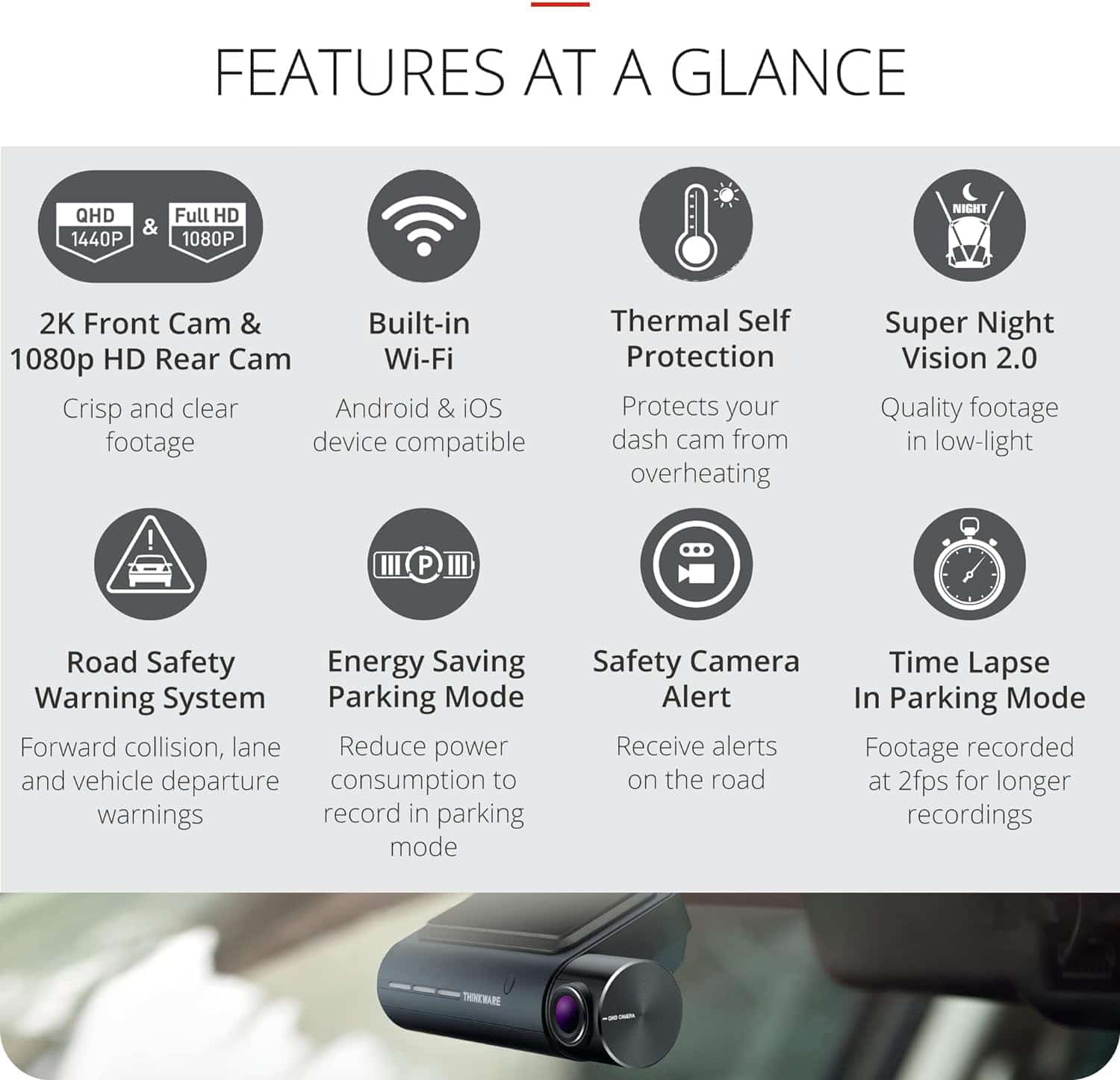 Thinkware Q850 Dash Cam 2K Front Car Dash Camera & 1080p Rear Dash Camera With Super Night Vision, Connected App, Parking...