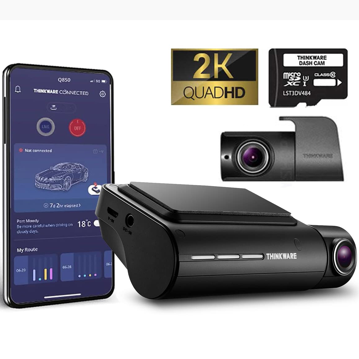 Thinkware Q850 Dash Cam 2K Front Car Dash Camera & 1080p Rear Dash Camera With Super Night Vision, Connected App, Parking...