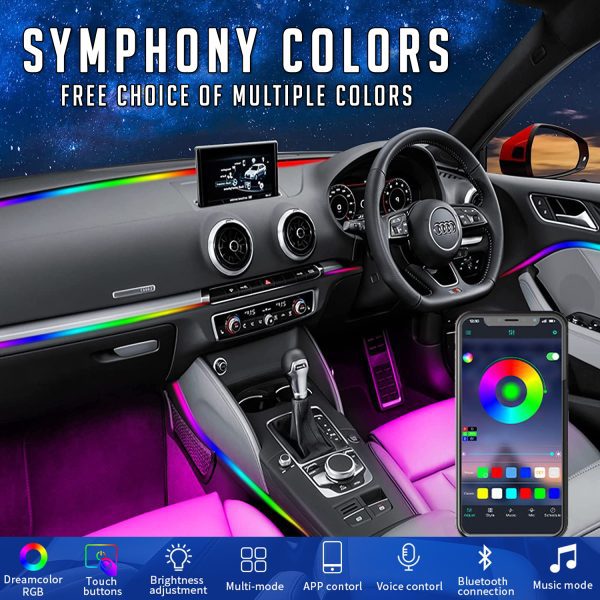 New Symphony LED Car Ambient Mood Lights 256 Multicolor RGB Acrylic Atmosphere Lamp Strip