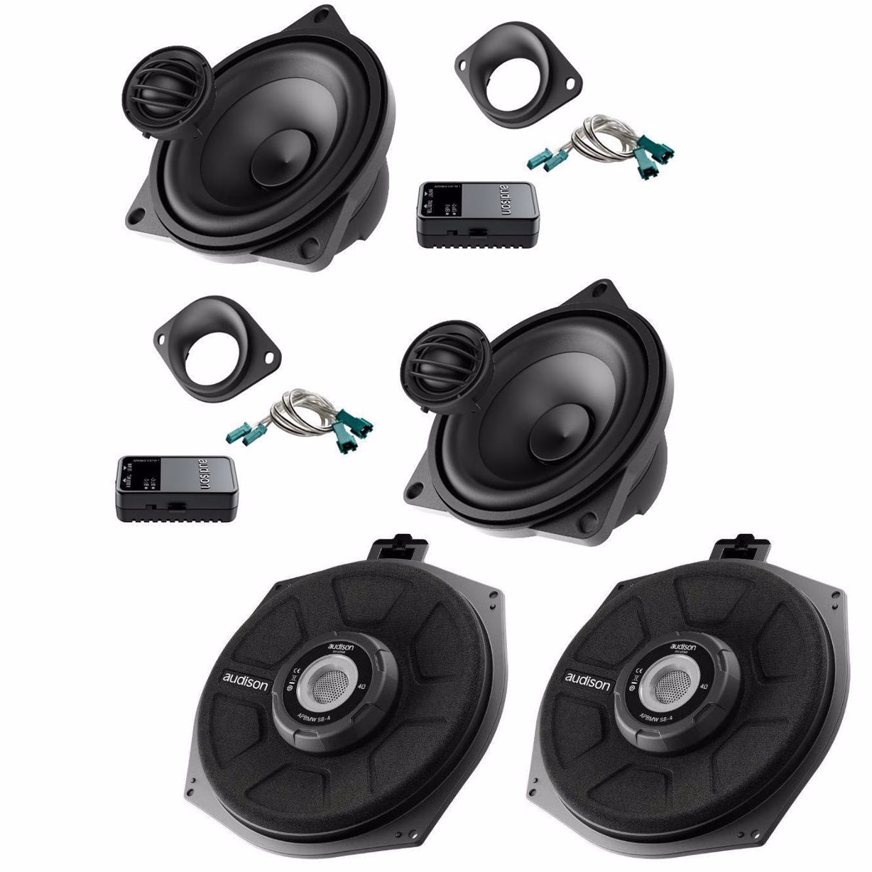 Audison Prima 2 Way Component Speaker and 8 Inch Underseat Subwoofer upgrade For BMW - incarmusic.co.uk