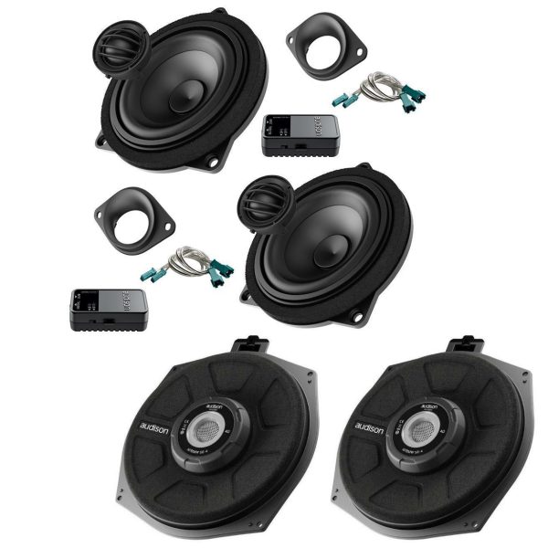 Audison 2 Way Front Door Speaker & Tweeter Kit and  8 Inch Under Seat Car Subwoofer For BMW