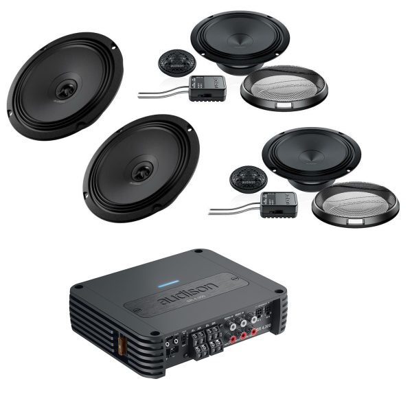 Audison Prima 2-way Coaxial & Component Car Speakers Kit Upgrade with 4 Channel Amplifier Package