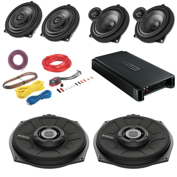 BMW 1,2,3,4,5,6,7,X Series Car Speakers, Subwoofer with 5 Channel Amplifier Package including Cables