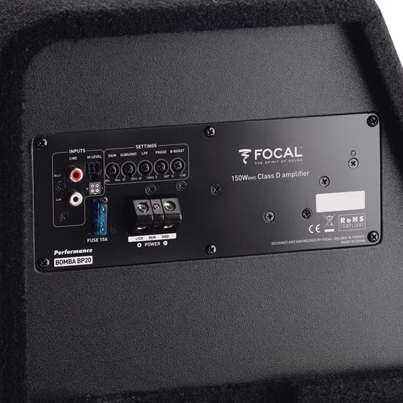 Focal BOMBAP20 Active 8″ Subwoofer Sub Enclosure Class D Amplifier 150W Rms Active Subwoofer pa_make - incarmusic.co.uk