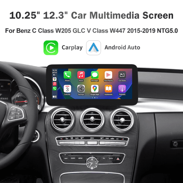 10.25" / 12.3" Car Multimedia Linux Screen with Apple CarPlay & Android Auto For Mercedes-Benz C GLC V Class 2008-2019 NTG 4/4.5/4.7/5