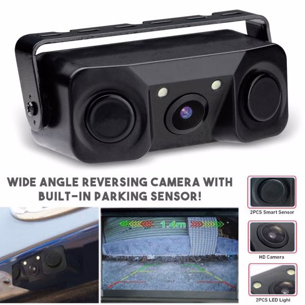 Rear View Reverse Day/Night Car Camera & Built-in Parking Sensors + 2 LED Lights