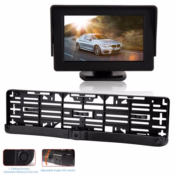 2 In 1 Camera Parking Sensor UK/EU Size Number Plate Frame with 4.3'' Monitor