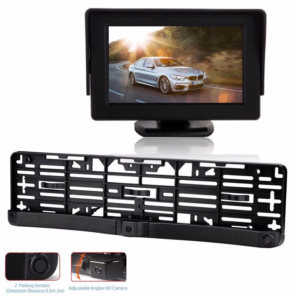 2 In 1 Camera Parking Sensor UK/EU Size Number Plate Frame with 4.3” Monitor - incarmusic.co.uk