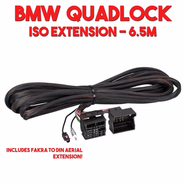 BMW ISO Wiring Quadlock Connector Power, Speaker & Aerial 6.5m Extension Cable - incarmusic.co.uk