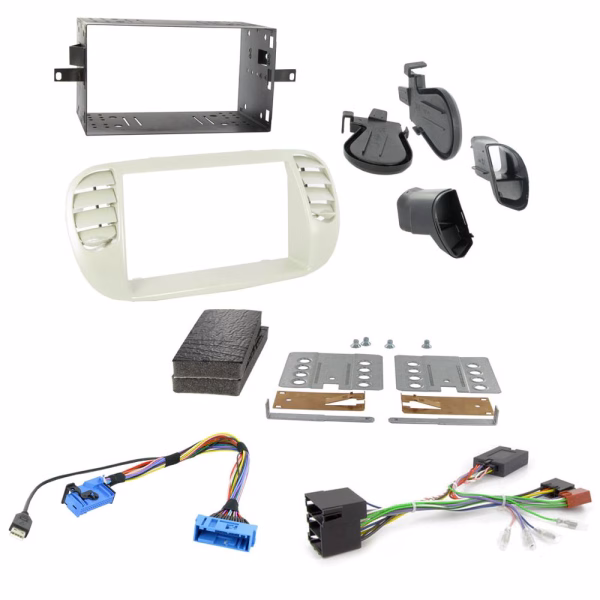 Fiat 500 Double Din Car Fascia Panel Fitting Kit + Steering Control Interface