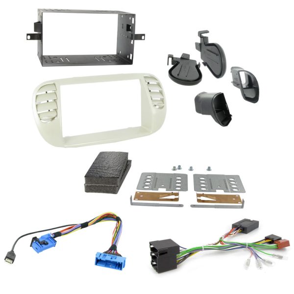 Fiat 500 Double Din Car Fascia Panel Fitting Kit + Steering Control Interface
