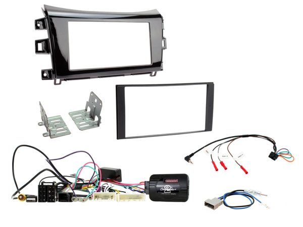 Double Din Car Stereo Fascia Complete Installation Fitting Kit Gloss Black For Nissan Navara 2015>