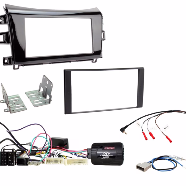 Double Din Car Stereo Fascia Complete Installation Fitting Kit Gloss Black For Nissan Navara 2015>