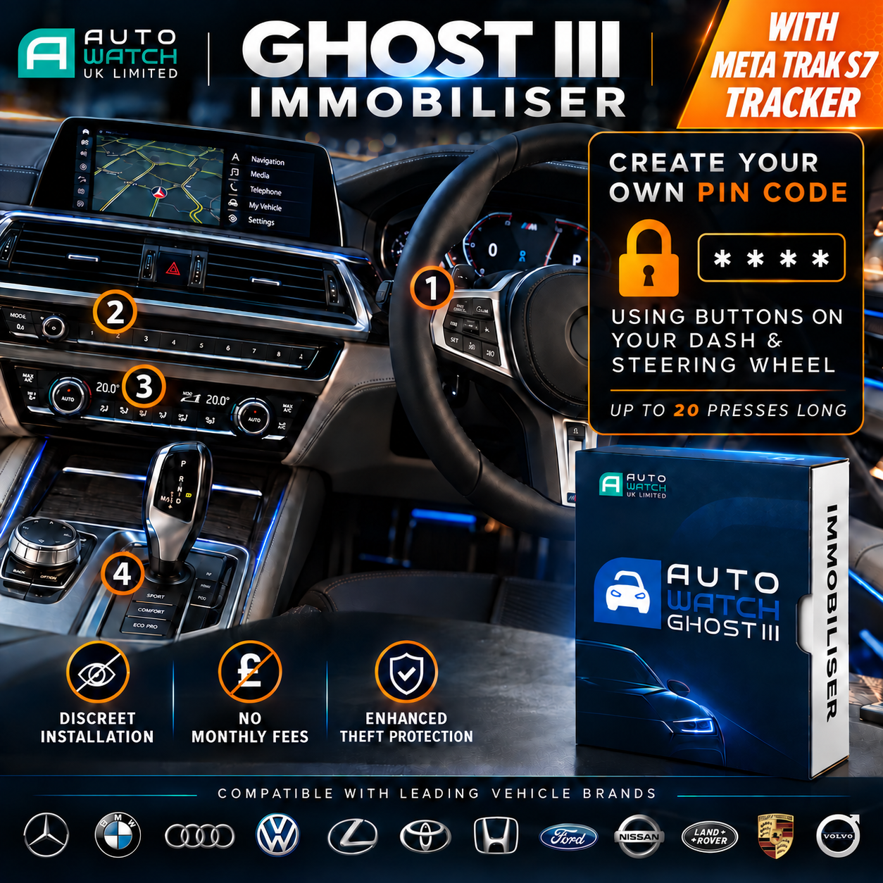 Autowatch GHOST 3 Vehicle Security Immobiliser + Meta Trak S7 Thatcham Approved Vehicle Live GPS Car Tracker — view main ·...