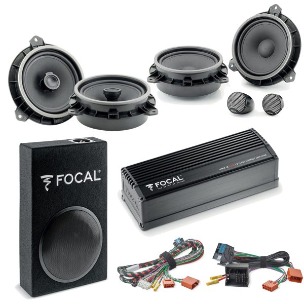 Focal Inside Car Audio Upgrade 2 Way Component and Coaxial Speaker plus Amplifier and Subwoofer Package for Toyota