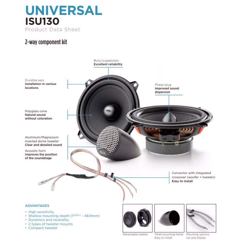 Focal Integration ISU-130 13cm 5.25″ Component Car Audio Speakers – 120 Watts 5 inches (13cm) pa_make - incarmusic.co.uk