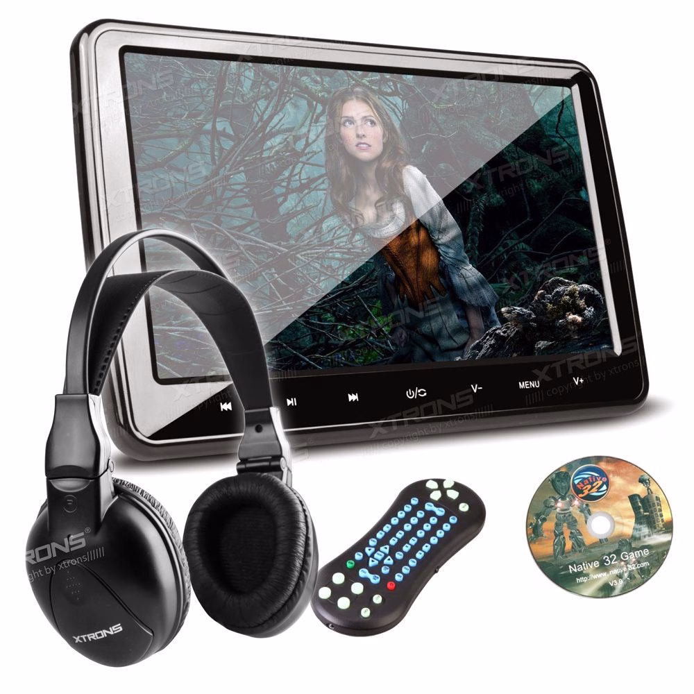 HD101D 10.1″ In Car Headrest HD DVD USB Monitor Screen For Kids Movie Games & Headphones - incarmusic.co.uk