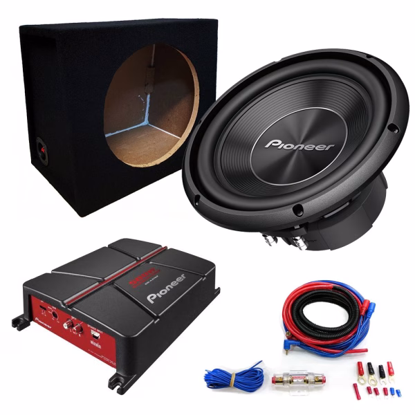 Pioneer 12" Single Car Subwoofer Bass Box 1400w Package, Amplifier & Wiring Kit