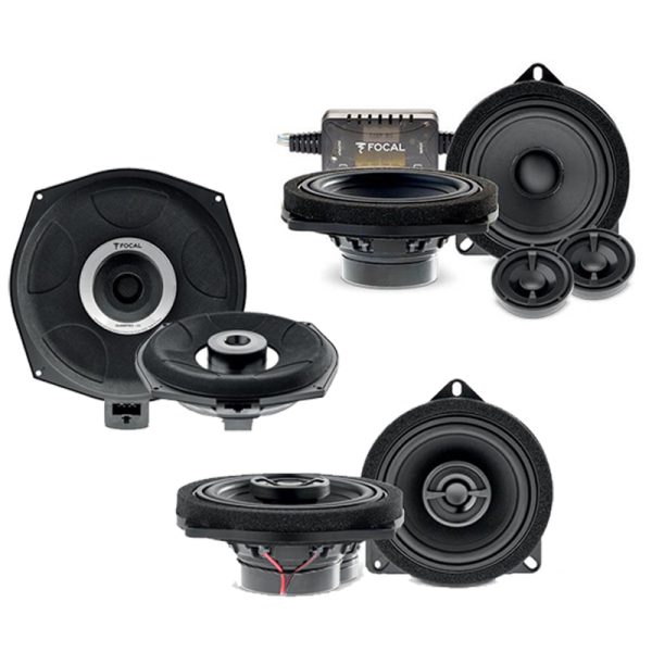 BMW  1, 2, 3, 4, 5, 6, 7, X1, X2, X3, X5, X6 X7, Z4 Car Audio upgrade System with 2 Way Component Kit, Coaxial Speaker and underseat Subwoofer