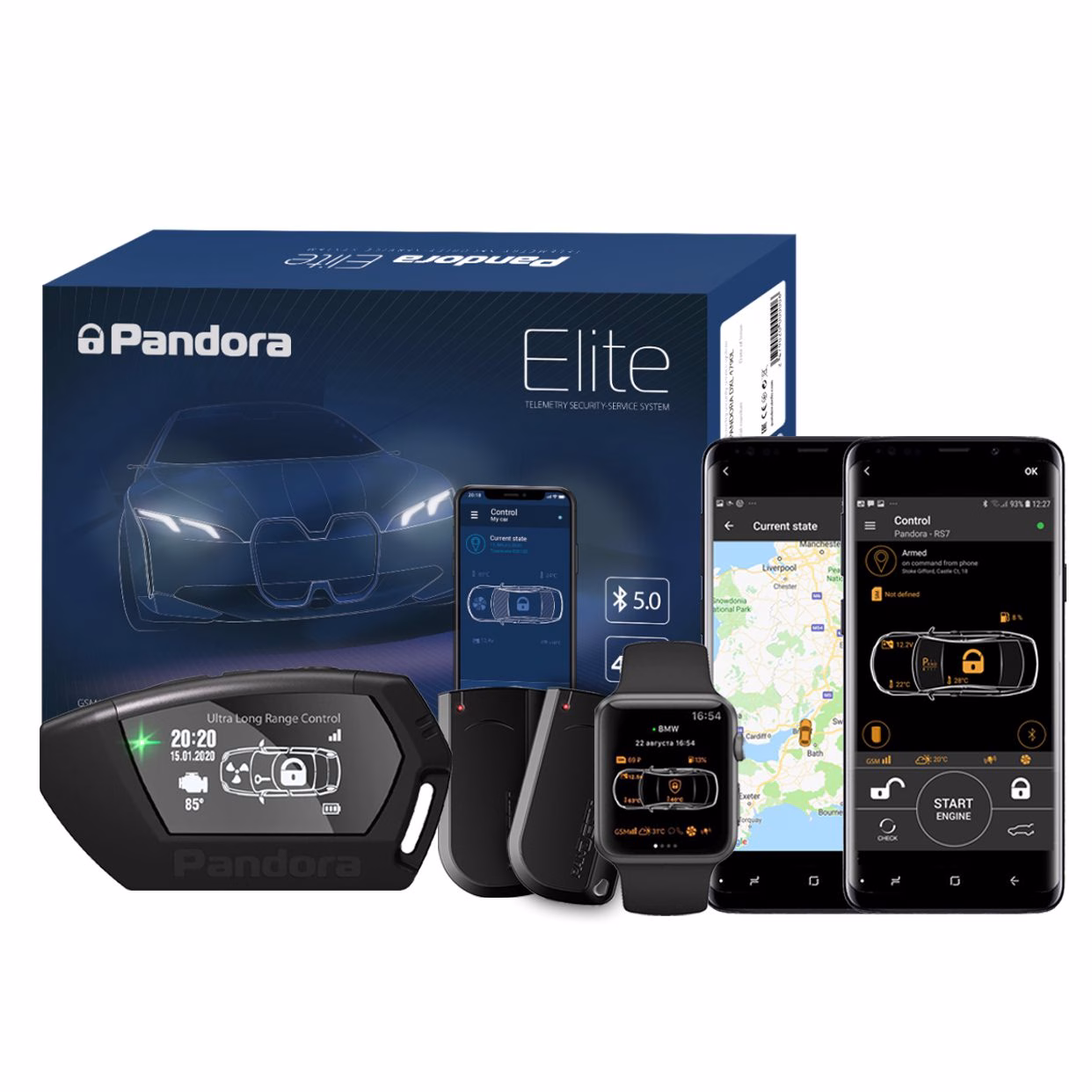Pandora Elite V2 Pager Car Alarm with Immobilisation, Shock, Tilt, Motion, Internal Sensor, GPS Tracking & Remote Engine...