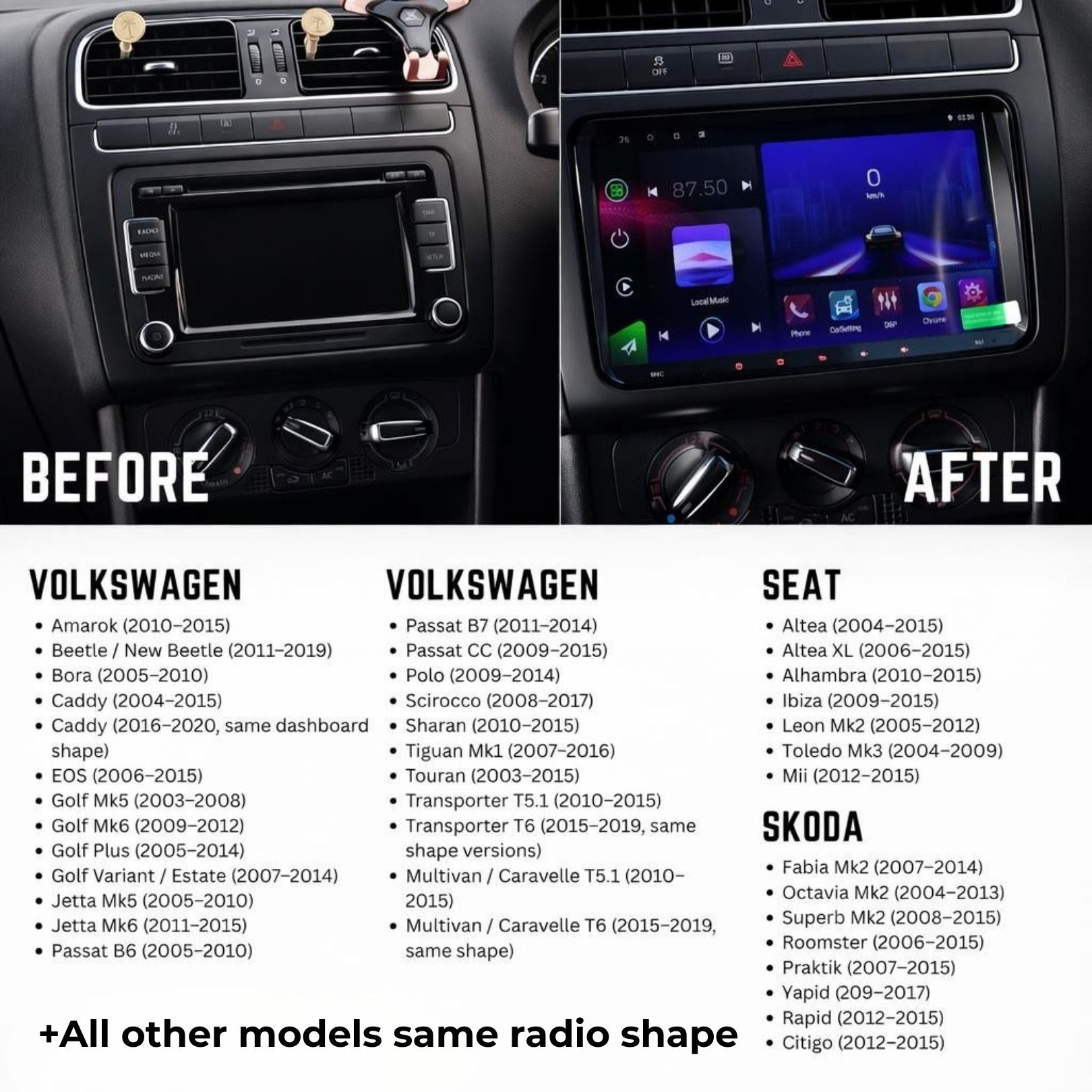 9" Volkswagen POLO,PASSAT,GOLF,TOURAN,SHARAN GPS Navigation Radio Android CarPlay Multimedia Player Bluetooth - Image 2