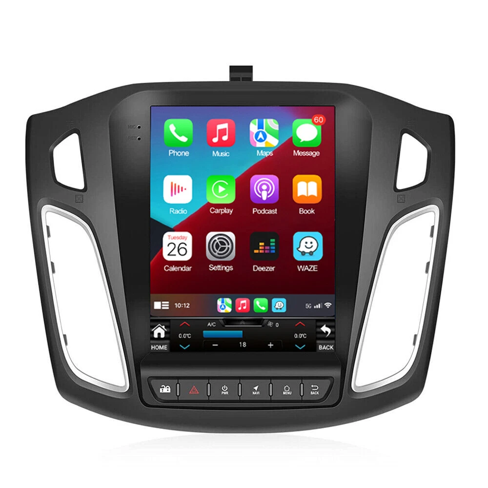 10.4" Android Auto Apple Carplay Car Stereo Multimedia Vertical Player Tesla Style Custom Fit for Ford Focus Sync 2 (2011-2017)
