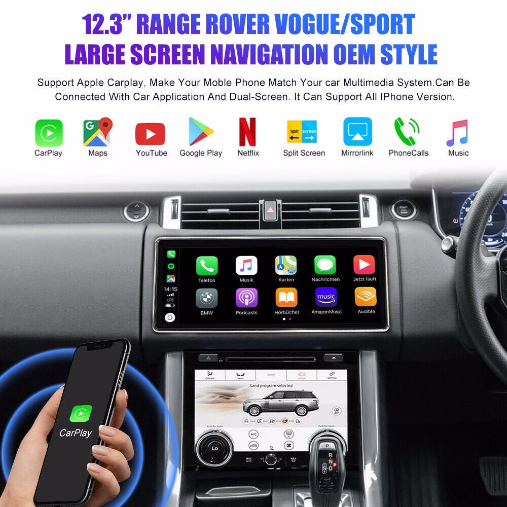 12.3″ Car Android Multimedia Player with built-in Apple CarPlay & Android Auto for Range Rover L405 & Range Rover Sport...