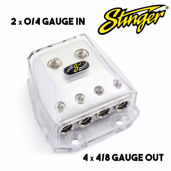 Stinger SHD21 Power or Ground Distribution Block - 0/4 Gauge in to 4/8 Gauge Out