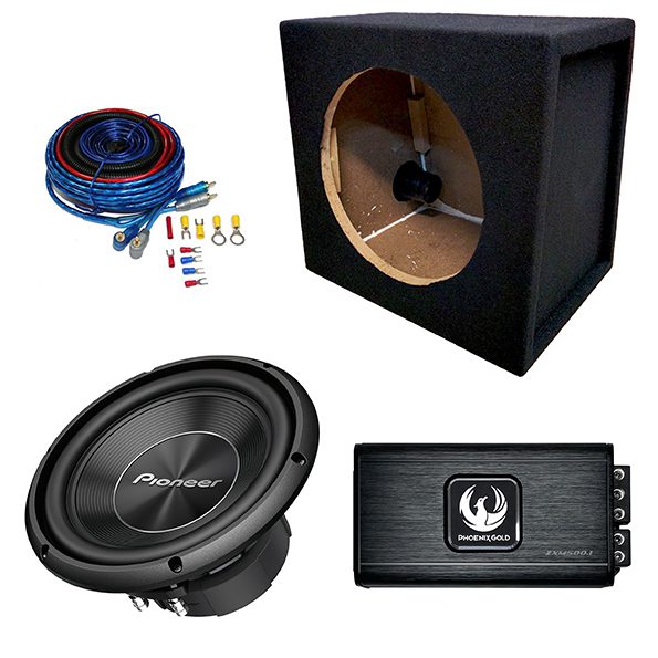 Pioneer 10" Single Car Subwoofer Bass Box 1200w Package, Amplifier & Wiring Kit